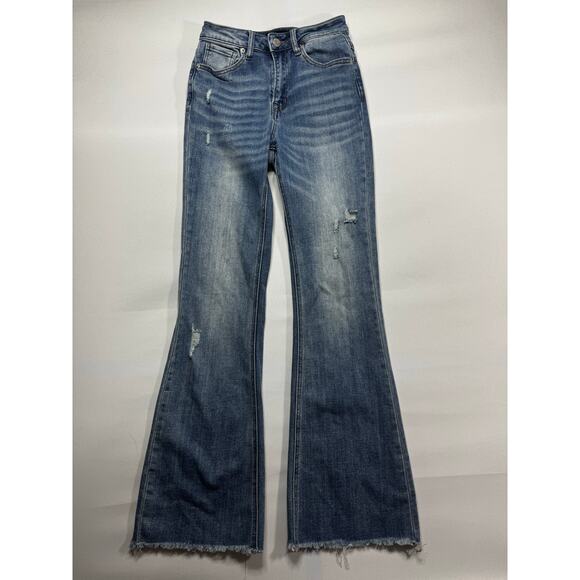 Risen Jeans Women's Distressed Flare Leg Blue Denim Jeans - Size 1/25 (25x30) - Picture 1 of 6